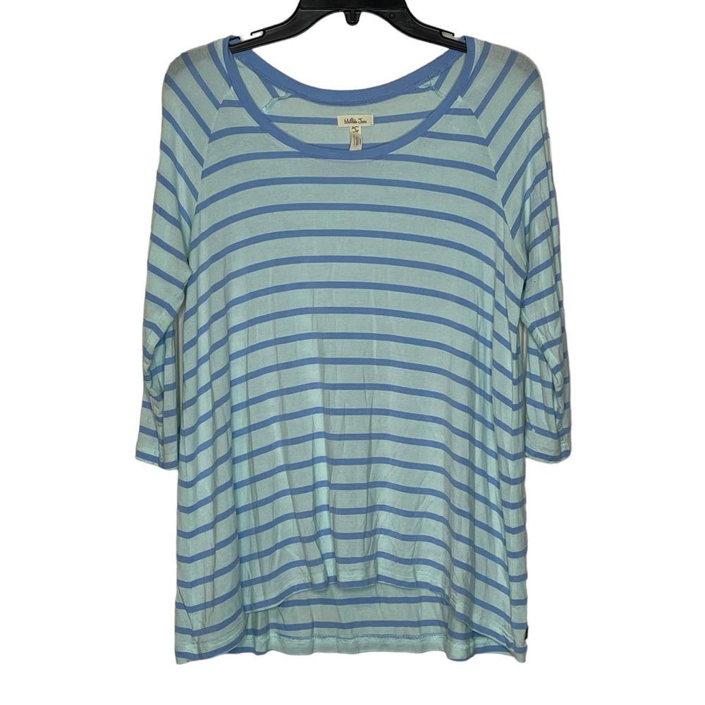 Matilda Jane T-Shirt Size Small Blue Striped Stretch Blend Womens 3/4 Sleeve
